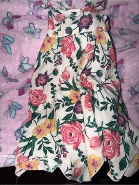 Cynthia Rowley White Floral Circle Skirt with Pink, Yellow & Green